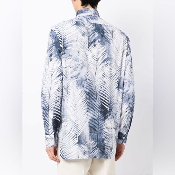 Kiton  Palm Tree Print Button-Up Shirt size 39/15.5 - Picture 3 of 12